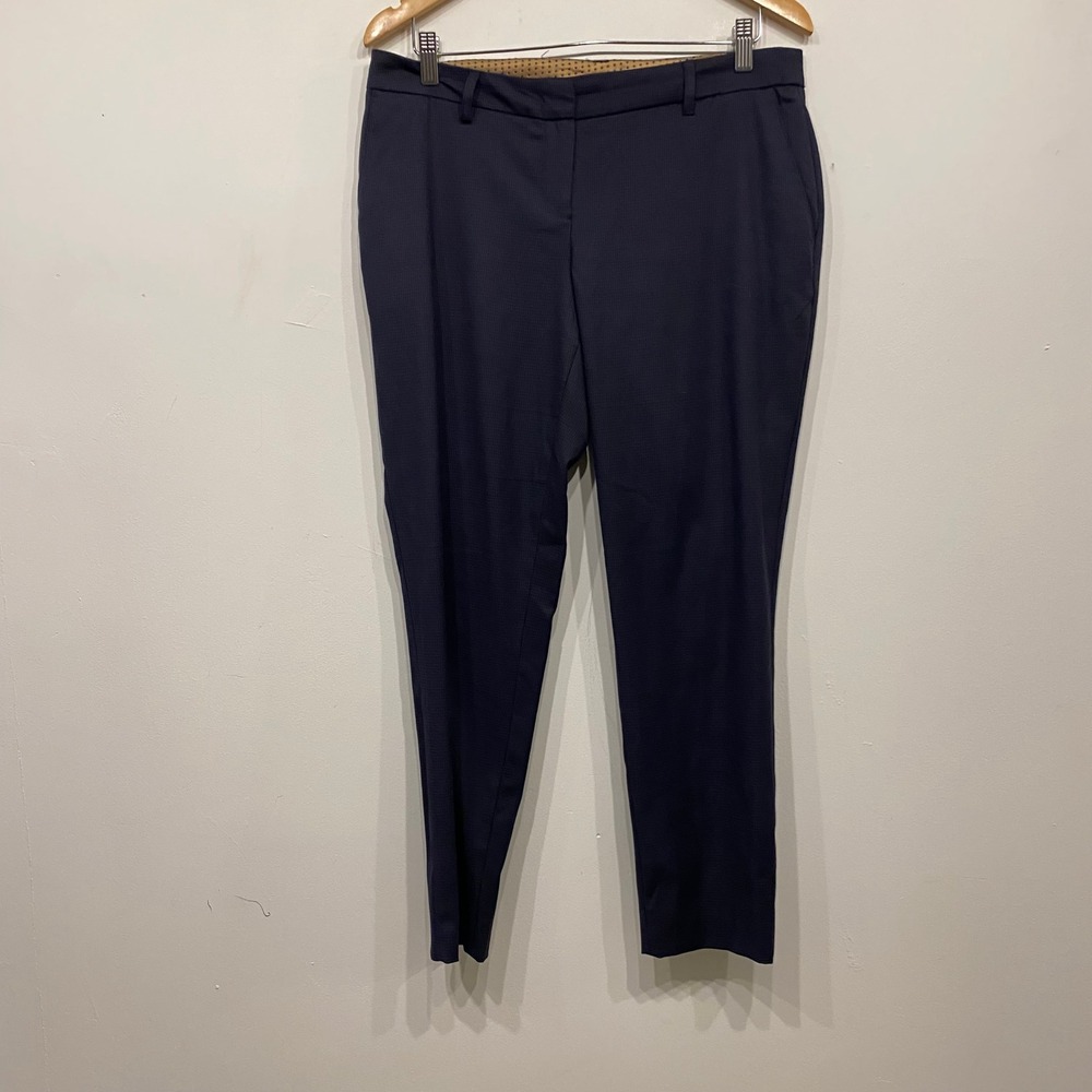 Oltre Navy Blue Micro Check Tapered Dress Pants Womens USA 8 Italian 44 Slim Fit